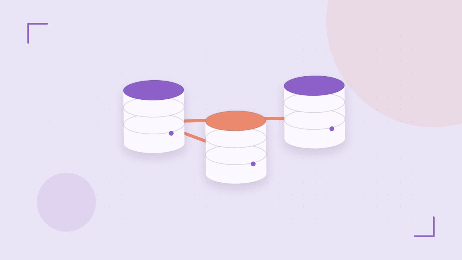 Editorial illustration of structured records, database cylinders and relationships between tables