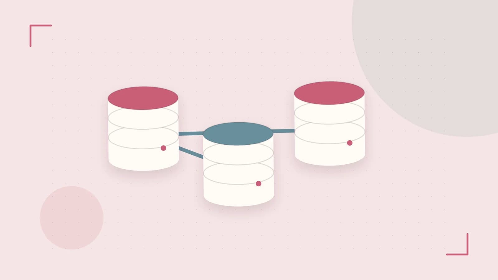 Editorial illustration of structured records, database cylinders and relationships between tables