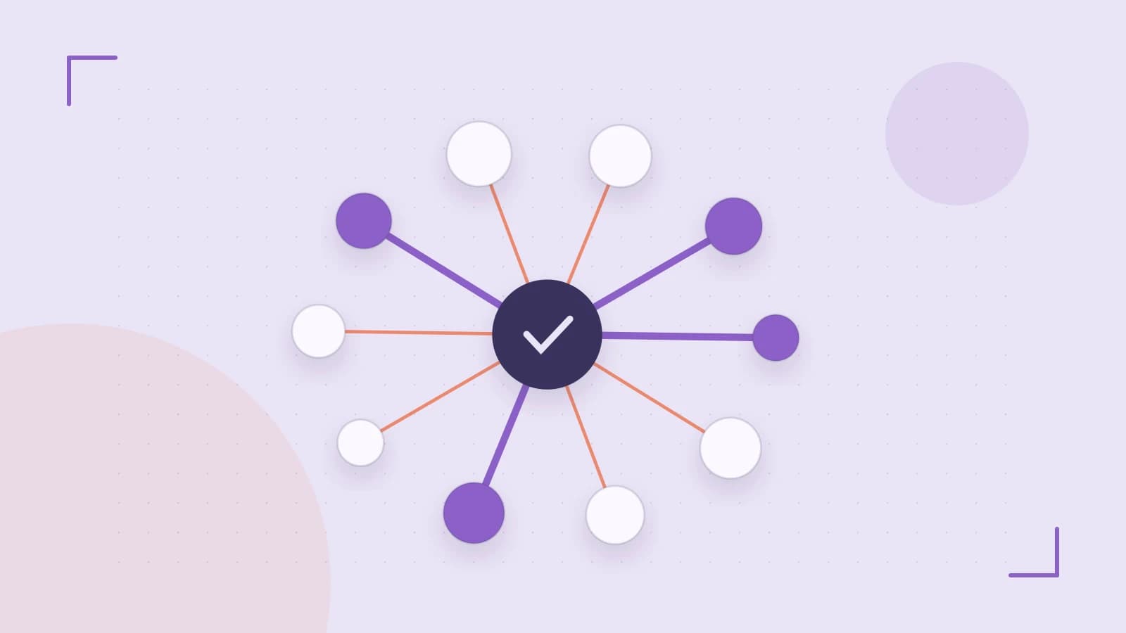 Editorial illustration of an algorithmic node graph with branching paths and a highlighted result
