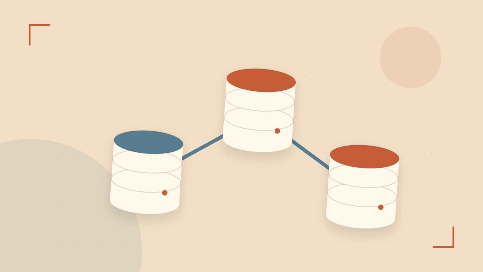 Editorial illustration of structured records, database cylinders and relationships between tables