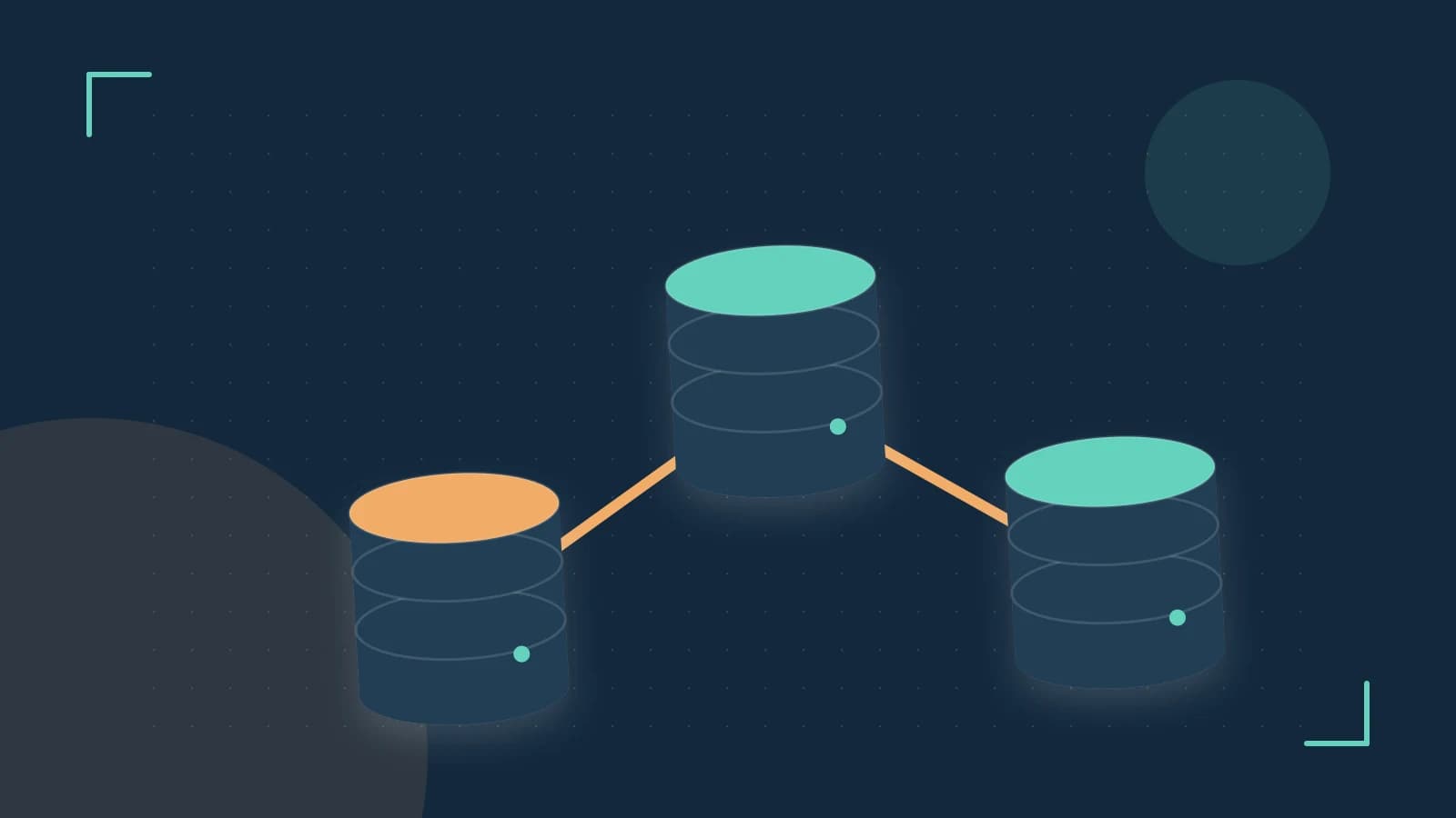 Editorial illustration of structured records, database cylinders and relationships between tables