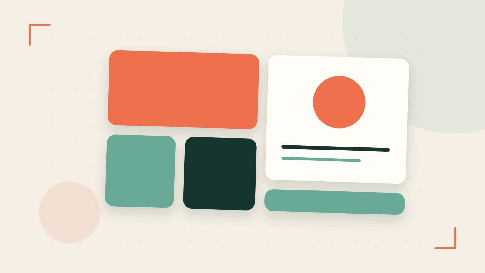 Editorial illustration of responsive browser layouts, overlapping design components and a color system