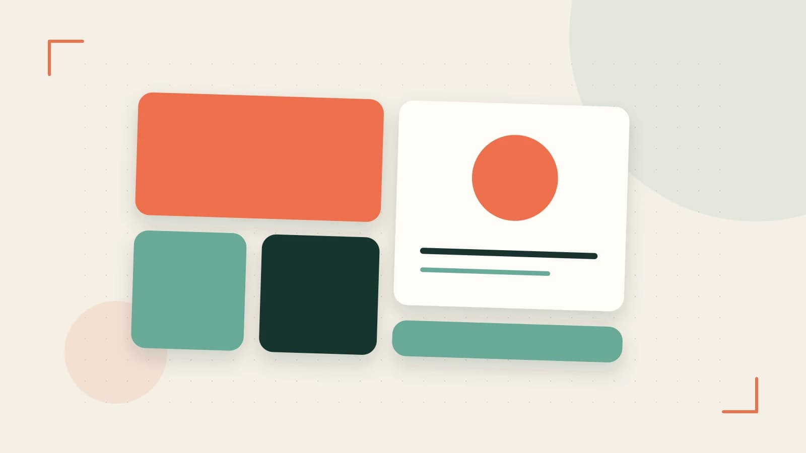 Editorial illustration of responsive browser layouts, overlapping design components and a color system