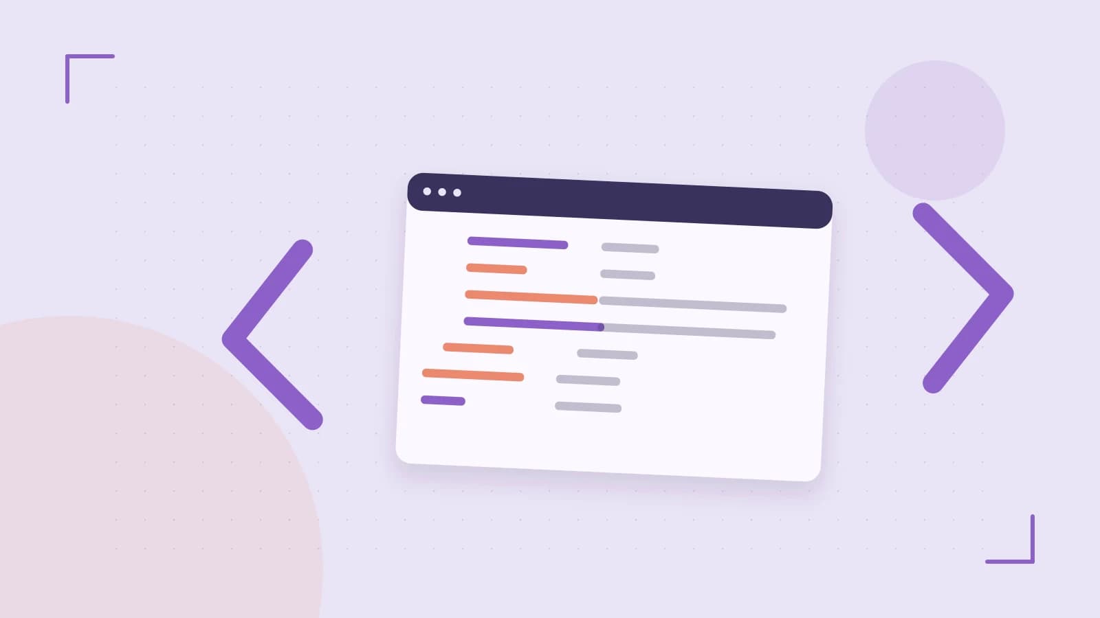 Editorial illustration of an abstract code editor, syntax blocks and oversized programming brackets