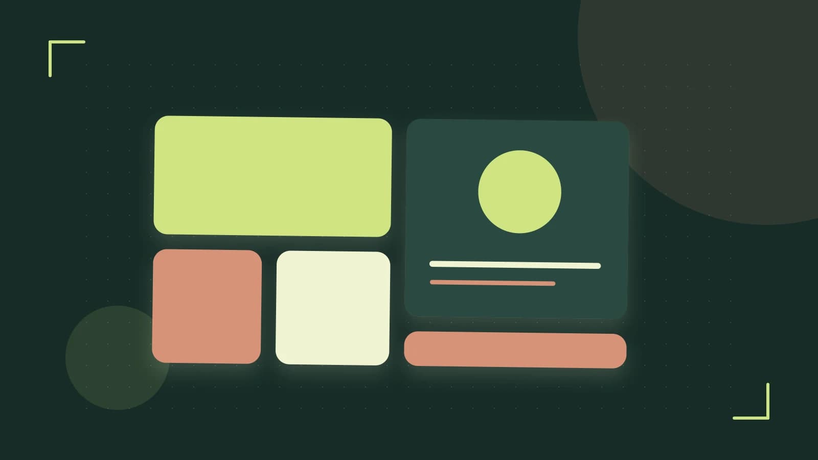 Editorial illustration of responsive browser layouts, overlapping design components and a color system