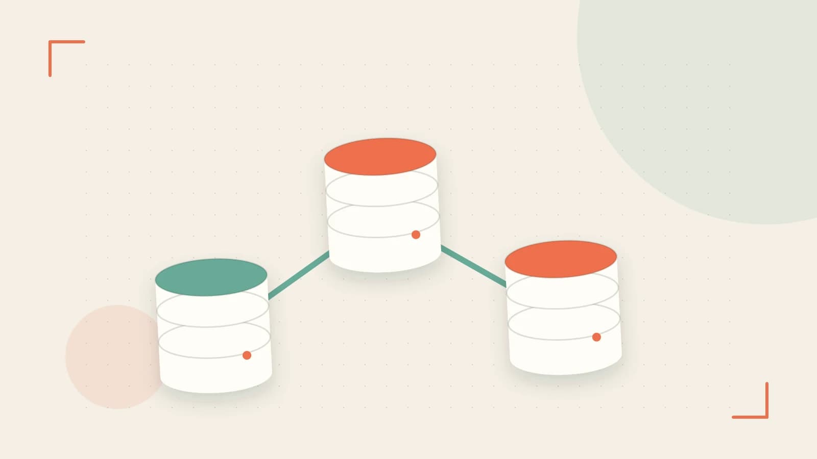 Editorial illustration of structured records, database cylinders and relationships between tables