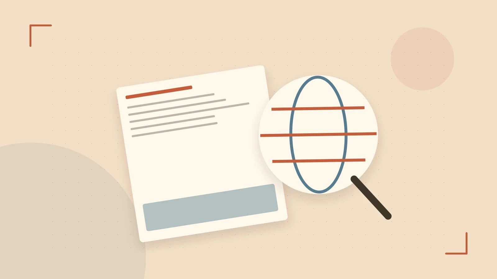Editorial illustration of an editorial globe with meridians and layered geographic shapes