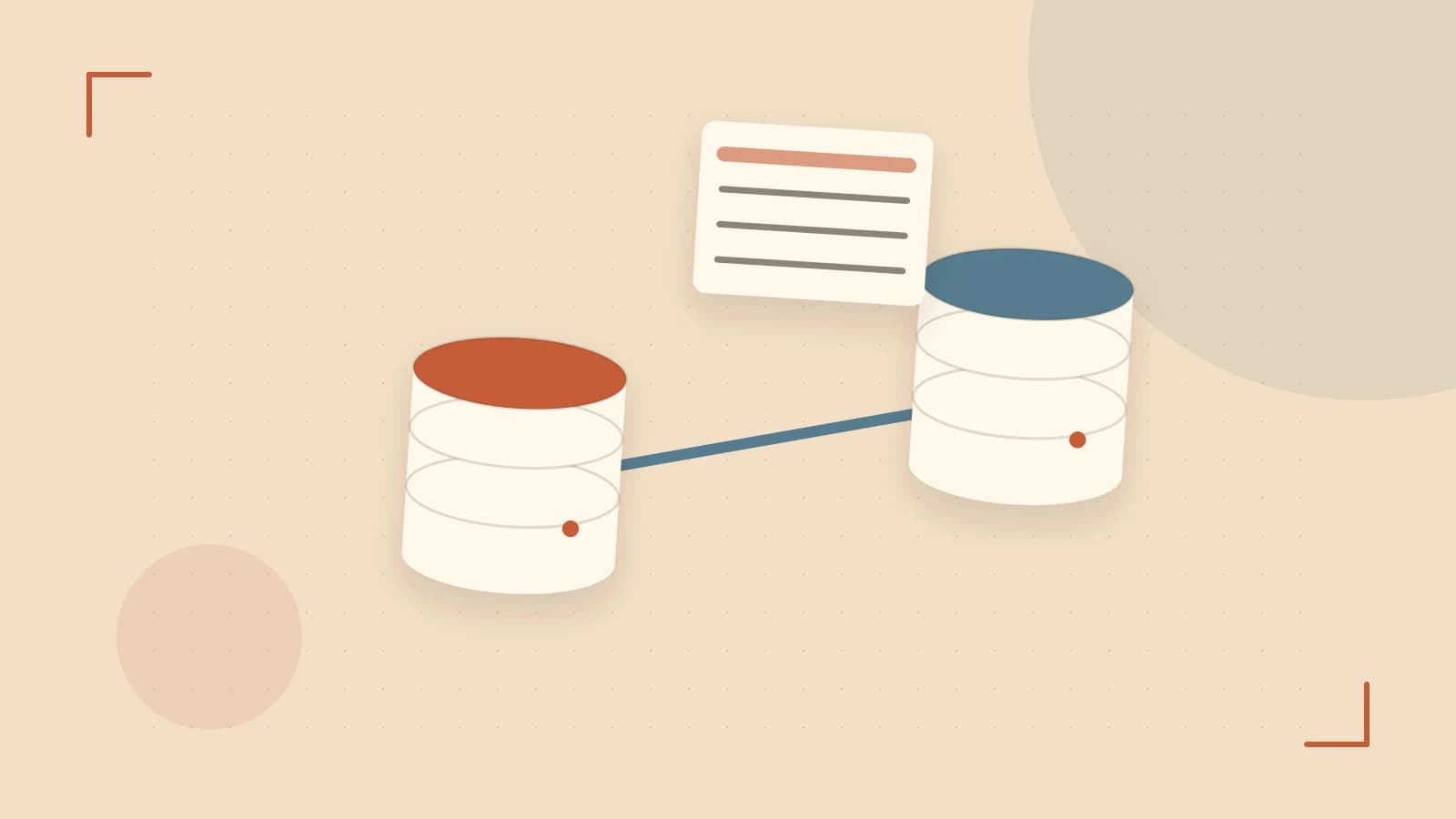 Editorial illustration of structured records, database cylinders and relationships between tables