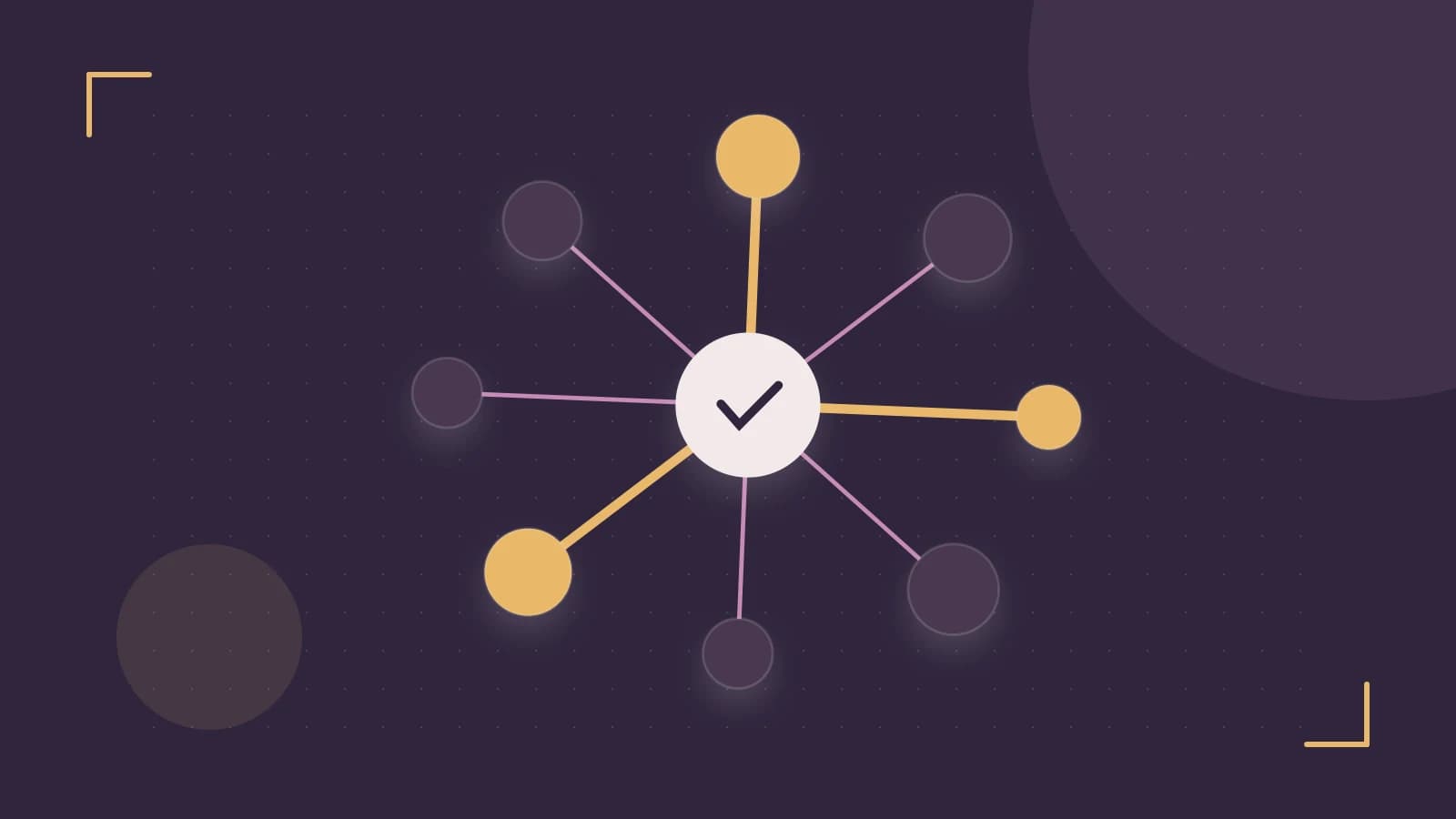 Editorial illustration of an algorithmic node graph with branching paths and a highlighted result