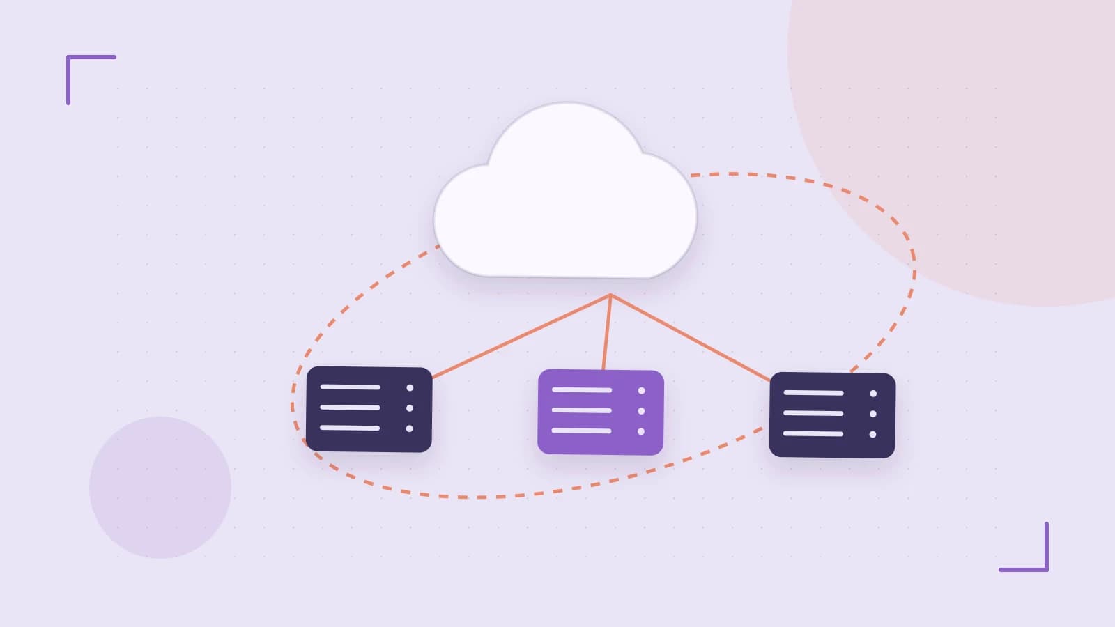Editorial illustration of cloud infrastructure, connected server racks and an orbital service map