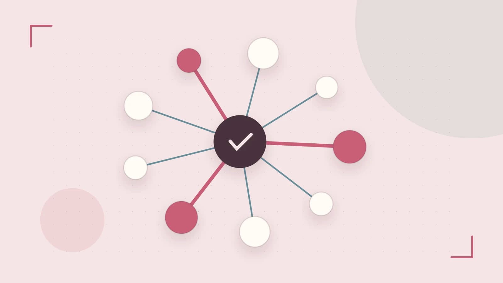 Editorial illustration of an algorithmic node graph with branching paths and a highlighted result