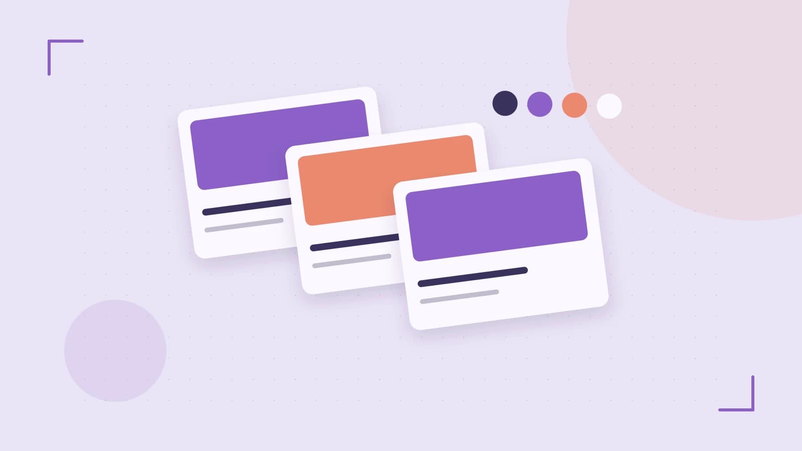 Editorial illustration of responsive browser layouts, overlapping design components and a color system