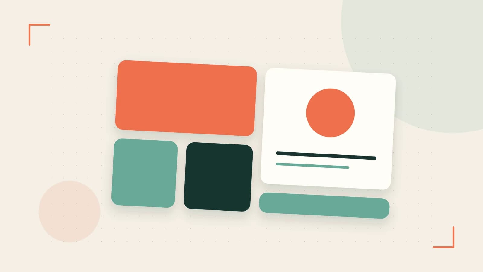 Editorial illustration of responsive browser layouts, overlapping design components and a color system