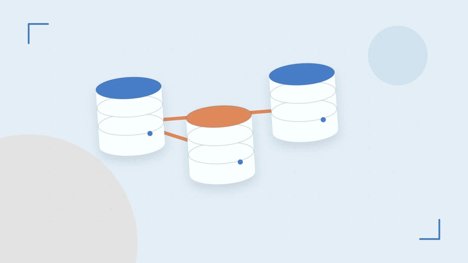 Editorial illustration of structured records, database cylinders and relationships between tables