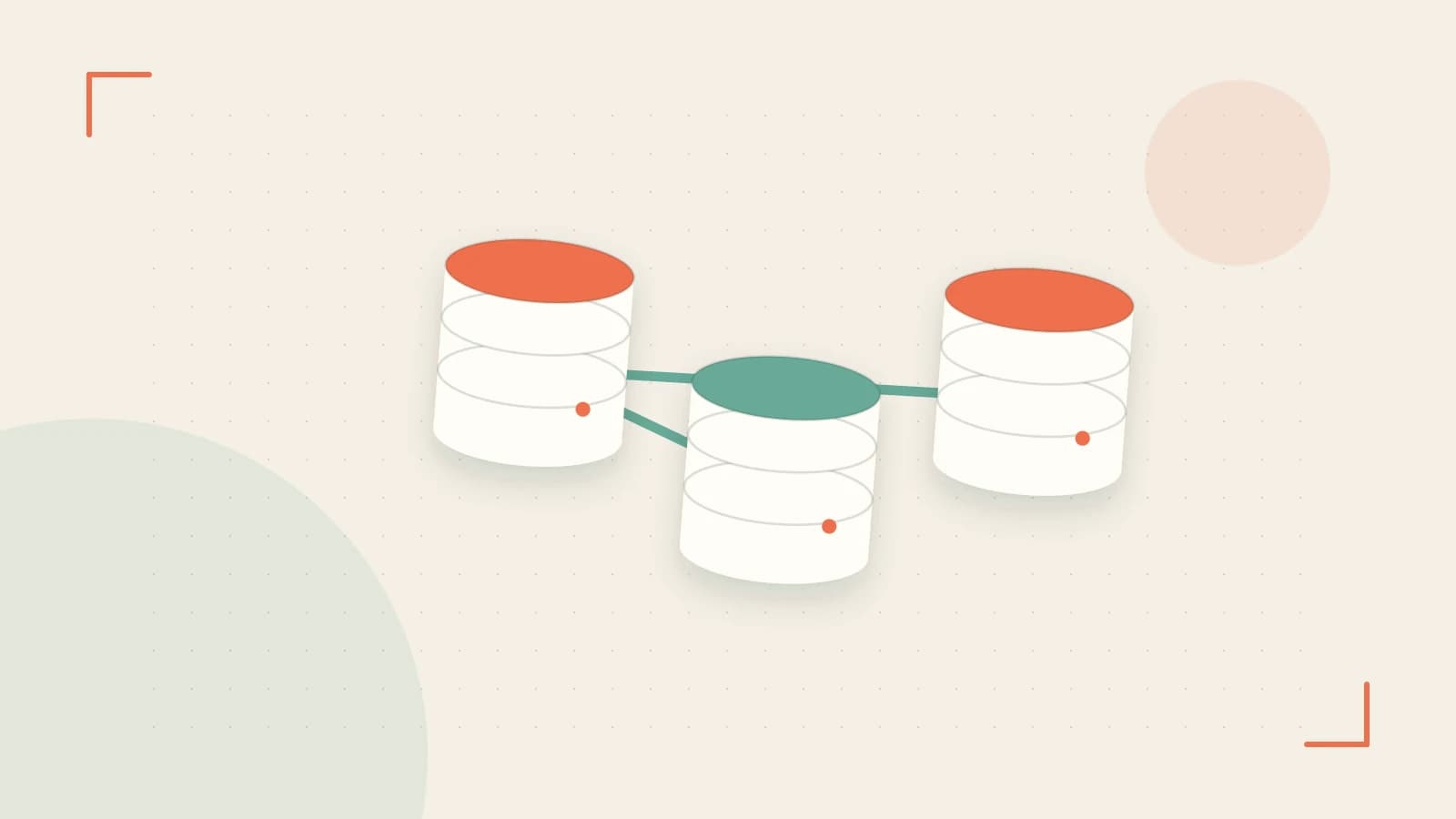 Editorial illustration of structured records, database cylinders and relationships between tables