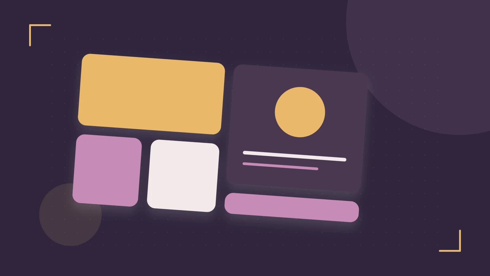 Editorial illustration of responsive browser layouts, overlapping design components and a color system