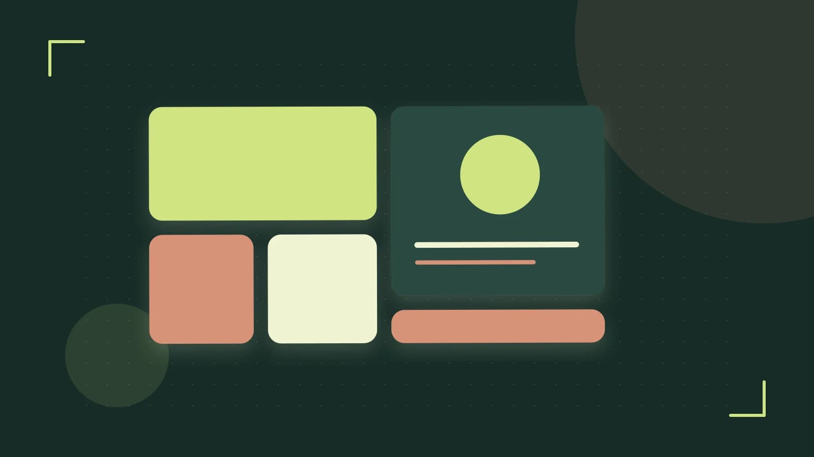 Editorial illustration of responsive browser layouts, overlapping design components and a color system