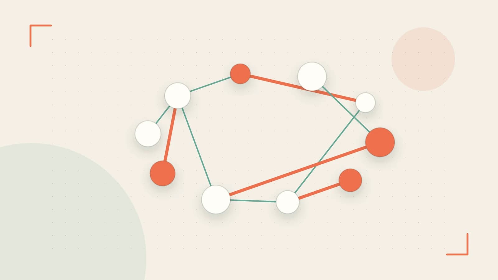 Editorial illustration of an algorithmic node graph with branching paths and a highlighted result