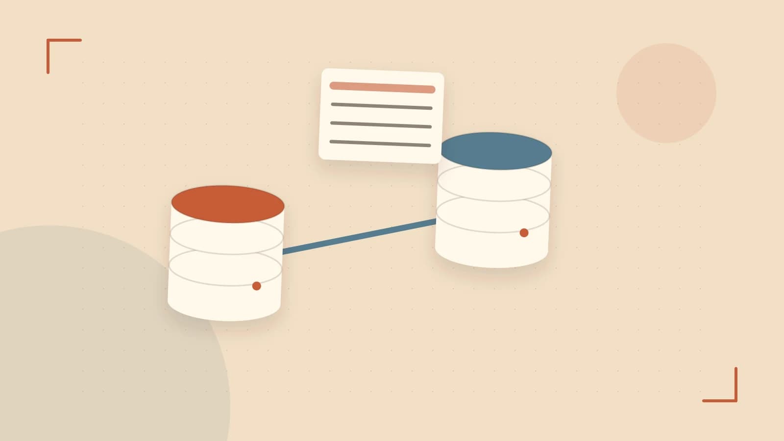 Editorial illustration of structured records, database cylinders and relationships between tables