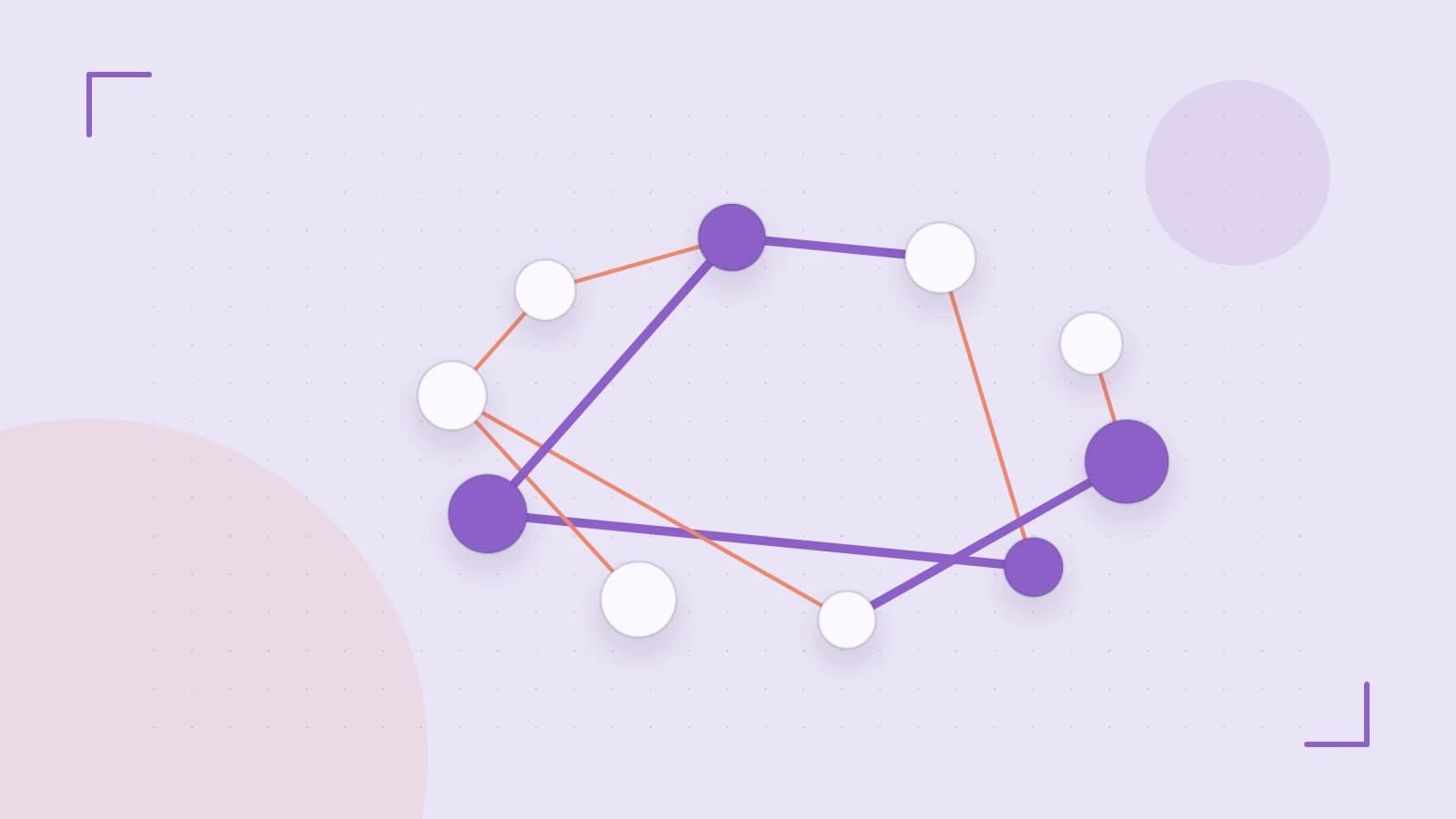 Editorial illustration of an algorithmic node graph with branching paths and a highlighted result