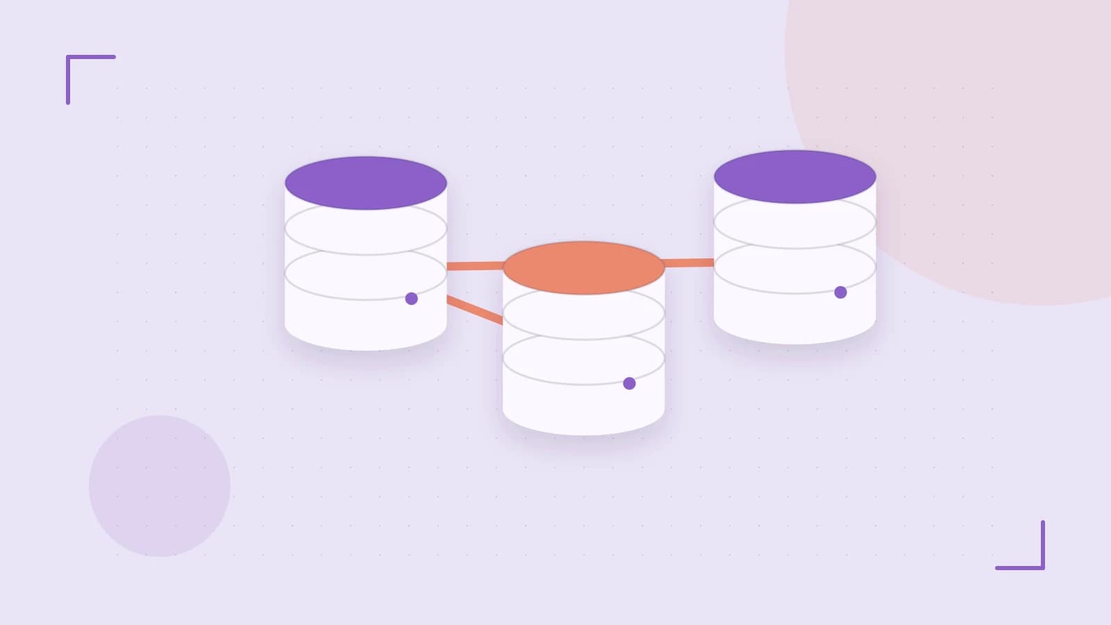 Editorial illustration of structured records, database cylinders and relationships between tables