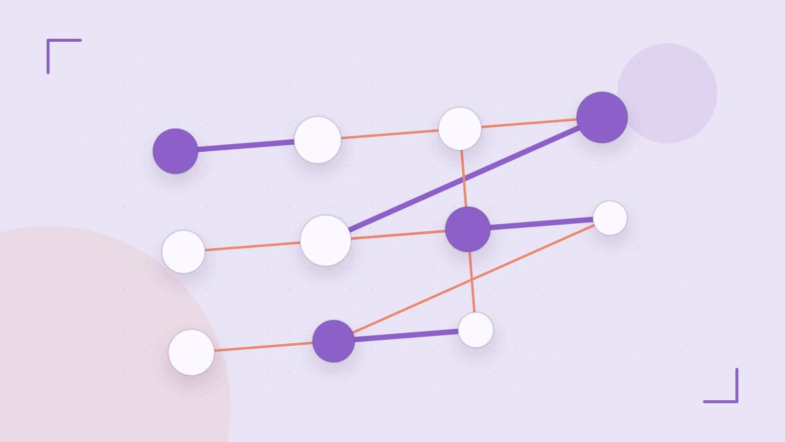 Editorial illustration of an algorithmic node graph with branching paths and a highlighted result