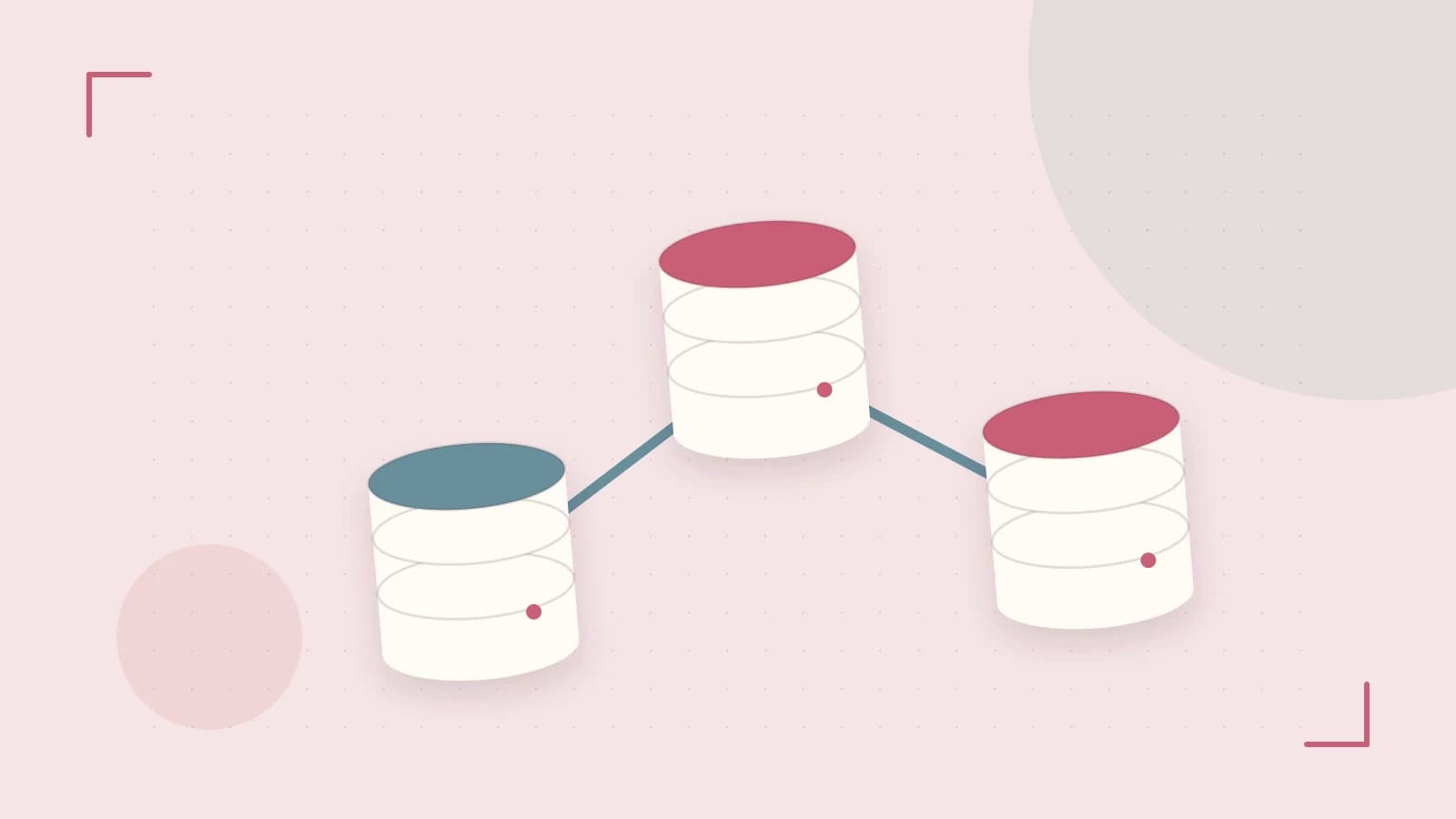 Editorial illustration of structured records, database cylinders and relationships between tables
