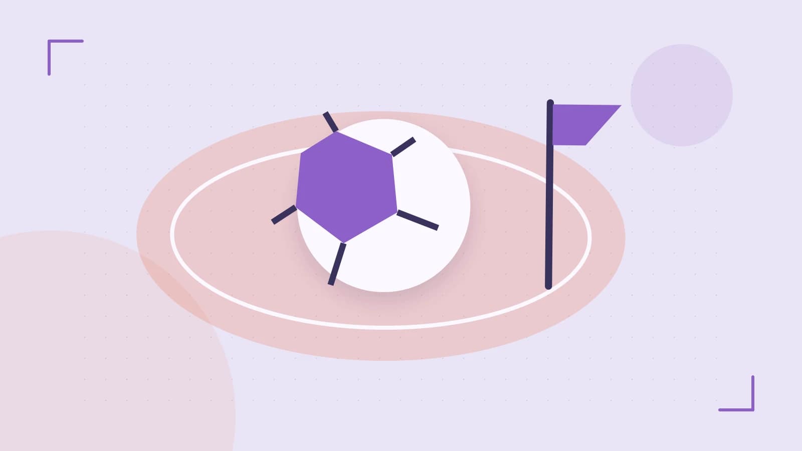 Editorial illustration of a stylized sports ball, stadium geometry and dynamic arcs