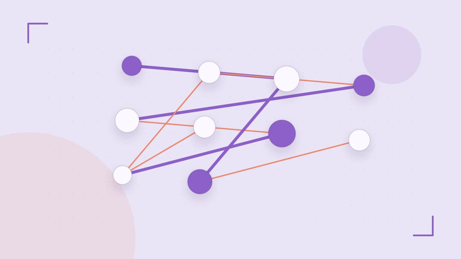 Editorial illustration of an algorithmic node graph with branching paths and a highlighted result