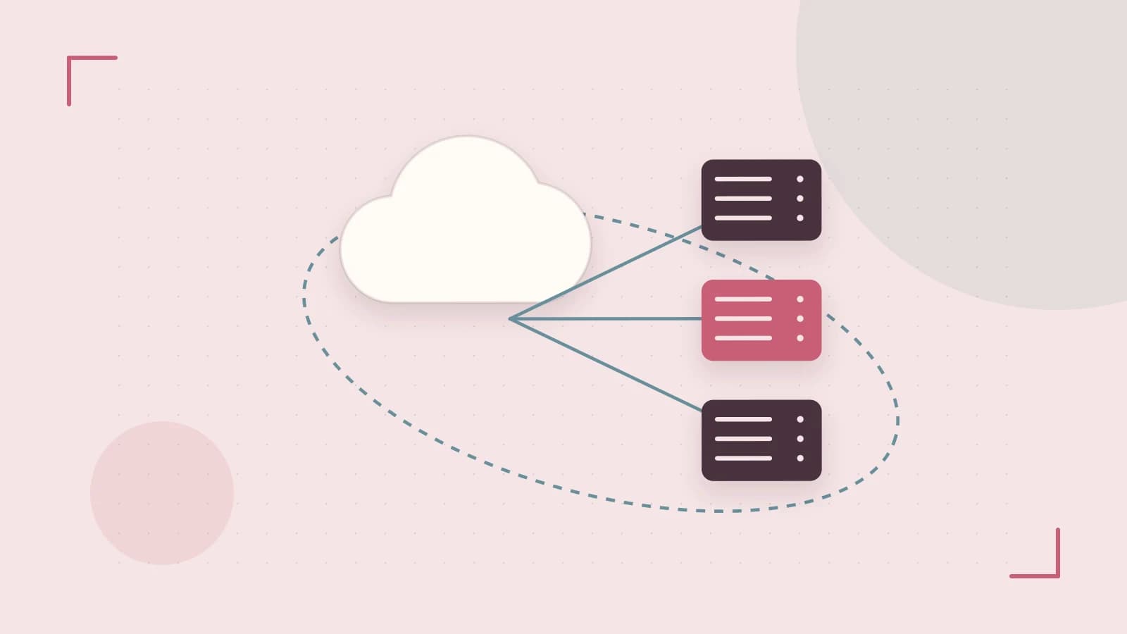 Editorial illustration of cloud infrastructure, connected server racks and an orbital service map