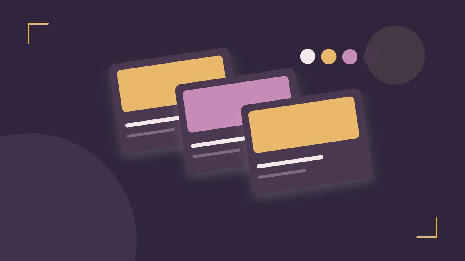 Editorial illustration of responsive browser layouts, overlapping design components and a color system