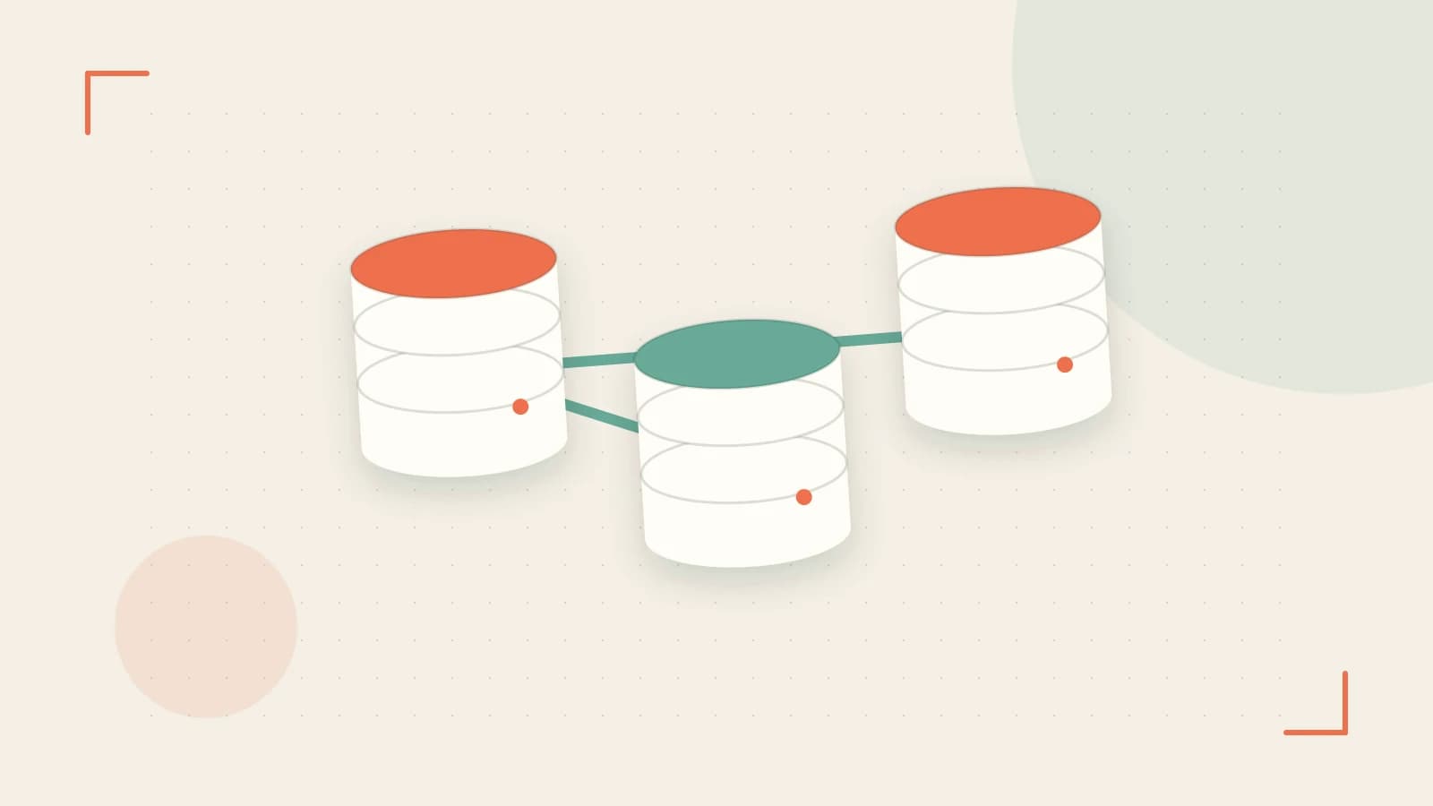 Editorial illustration of structured records, database cylinders and relationships between tables