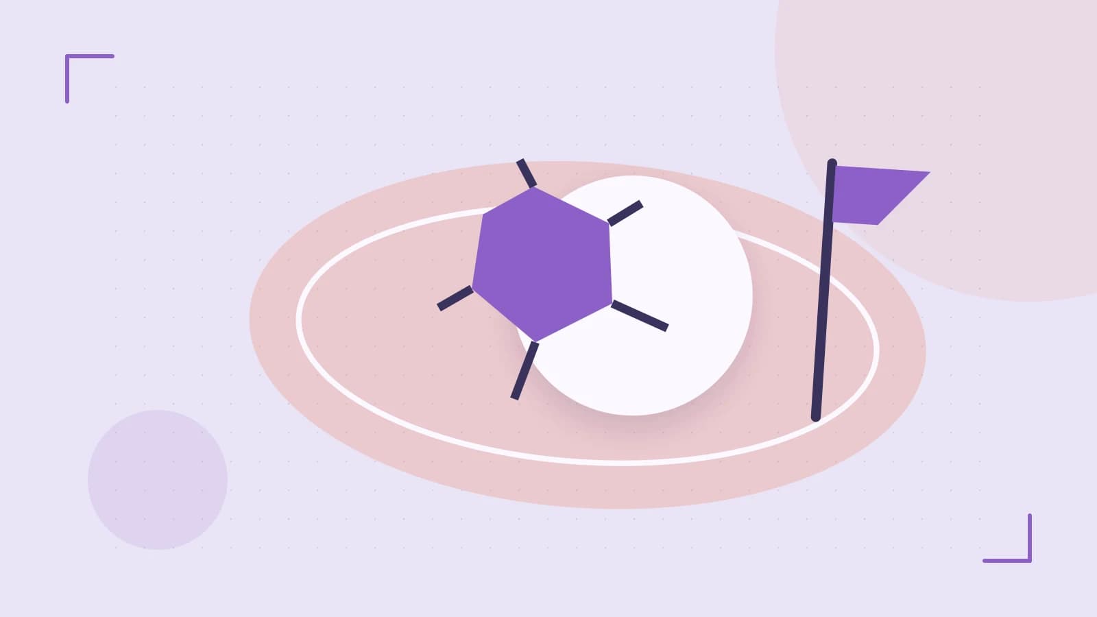 Editorial illustration of a stylized sports ball, stadium geometry and dynamic arcs