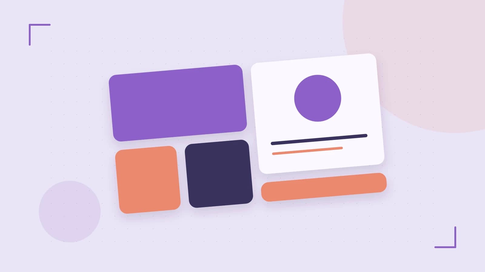 Editorial illustration of responsive browser layouts, overlapping design components and a color system