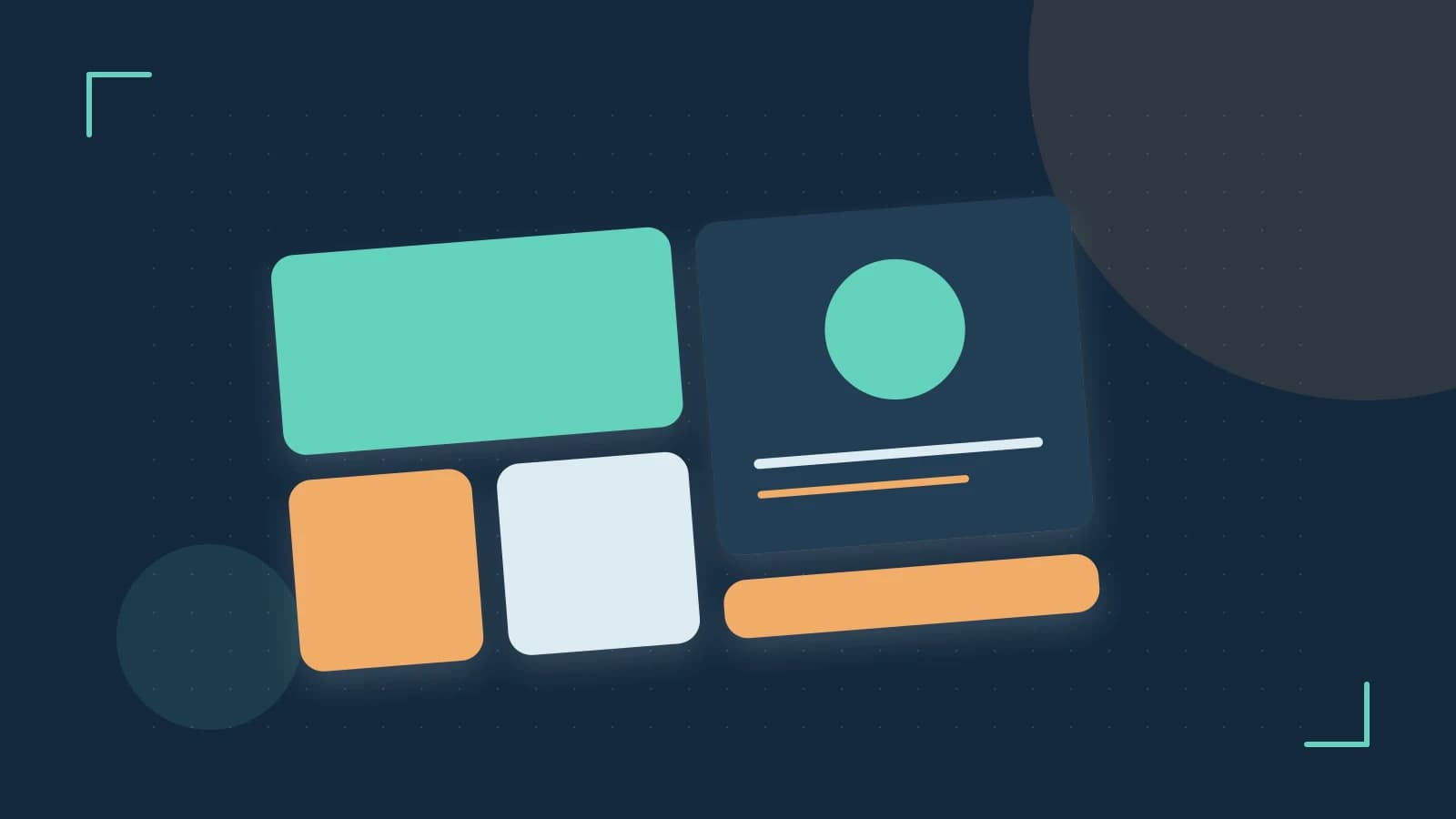 Editorial illustration of responsive browser layouts, overlapping design components and a color system