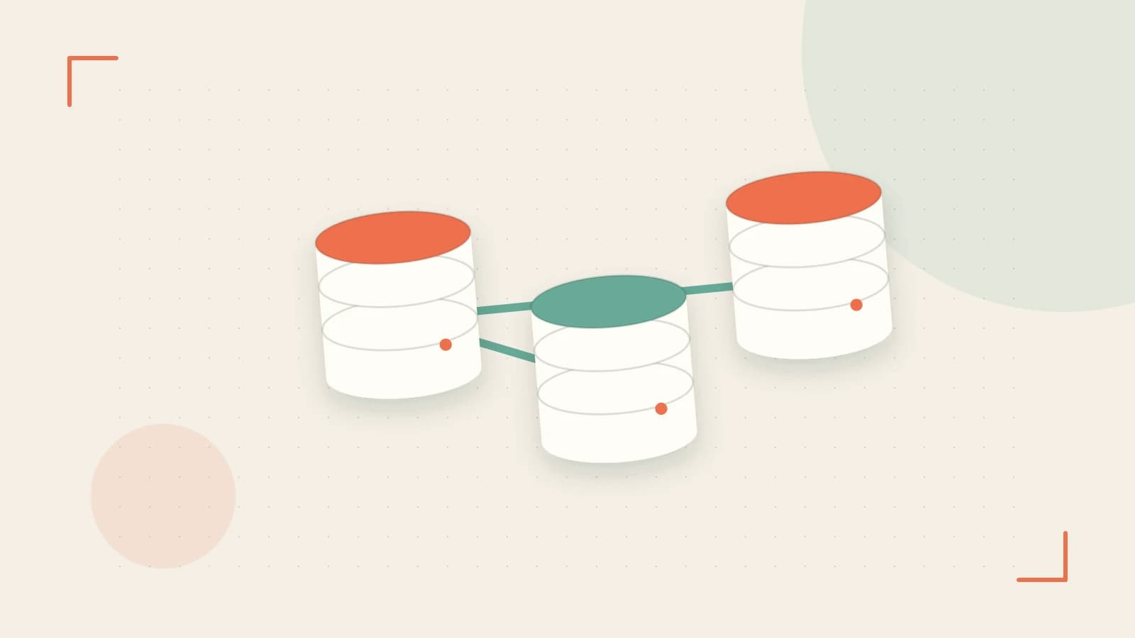 Editorial illustration of structured records, database cylinders and relationships between tables