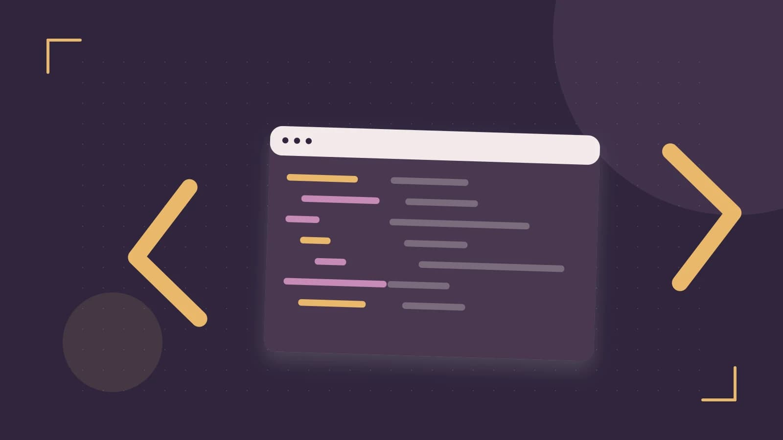 Editorial illustration of an abstract code editor, syntax blocks and oversized programming brackets