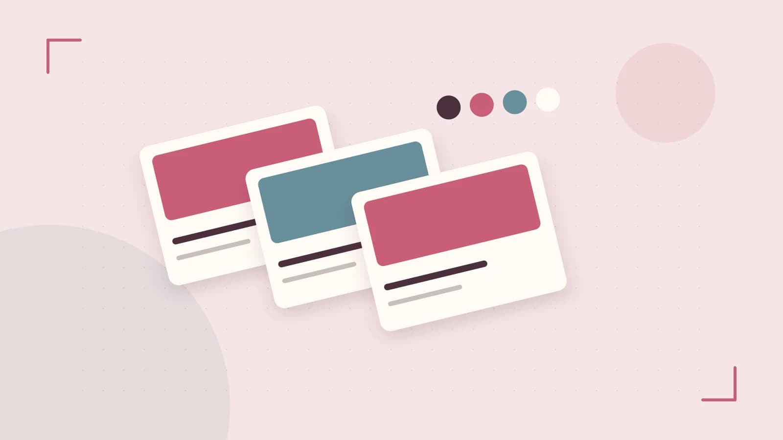 Editorial illustration of responsive browser layouts, overlapping design components and a color system