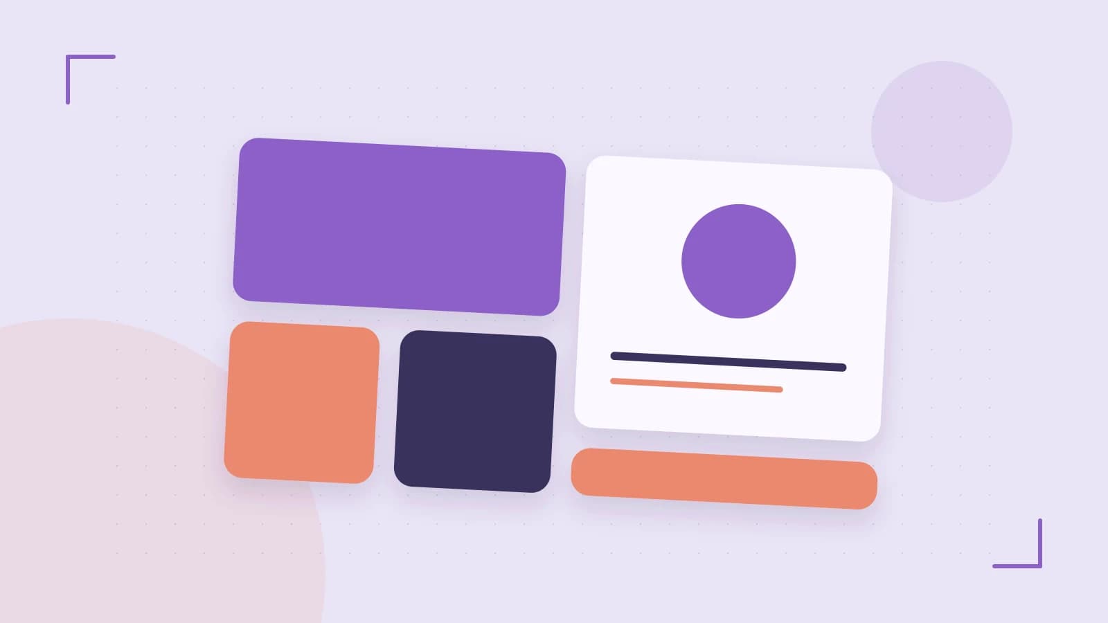 Editorial illustration of responsive browser layouts, overlapping design components and a color system