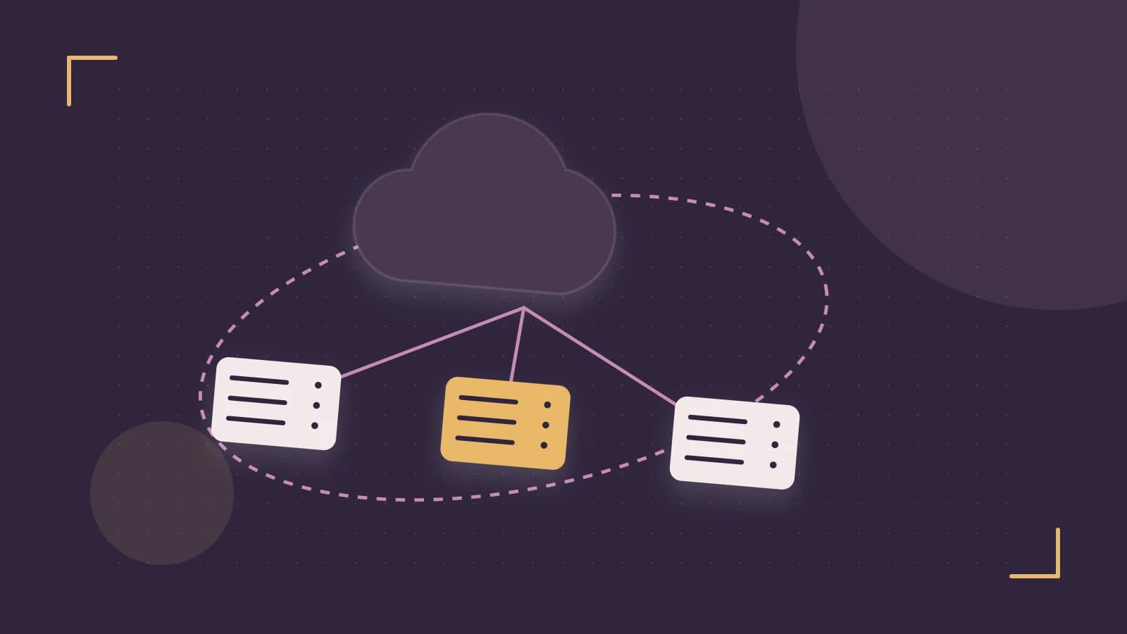 Editorial illustration of cloud infrastructure, connected server racks and an orbital service map
