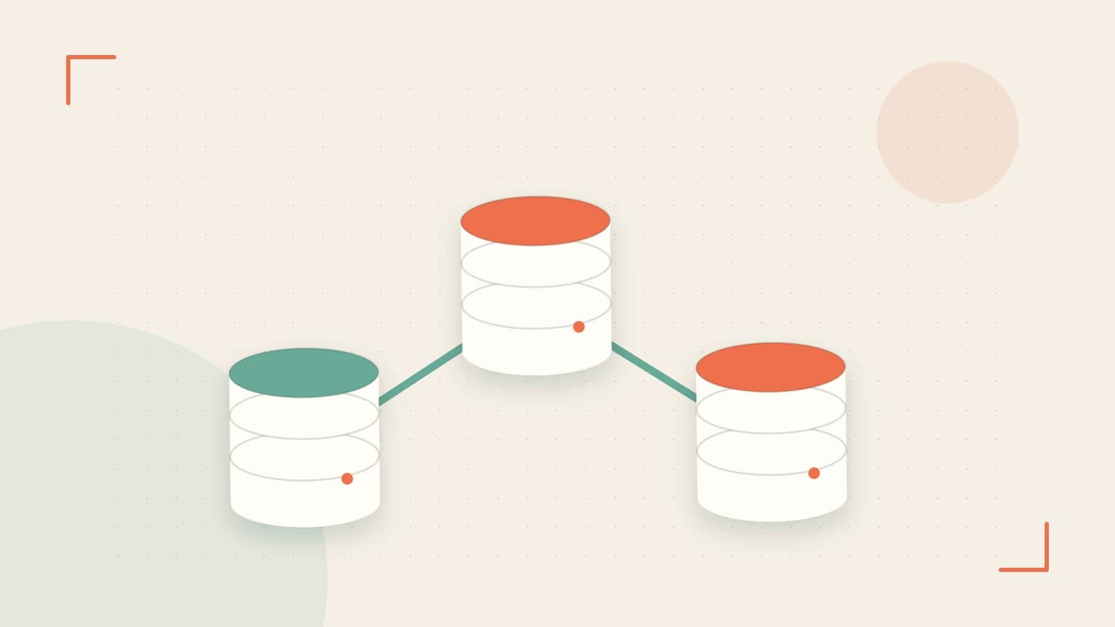 Editorial illustration of structured records, database cylinders and relationships between tables