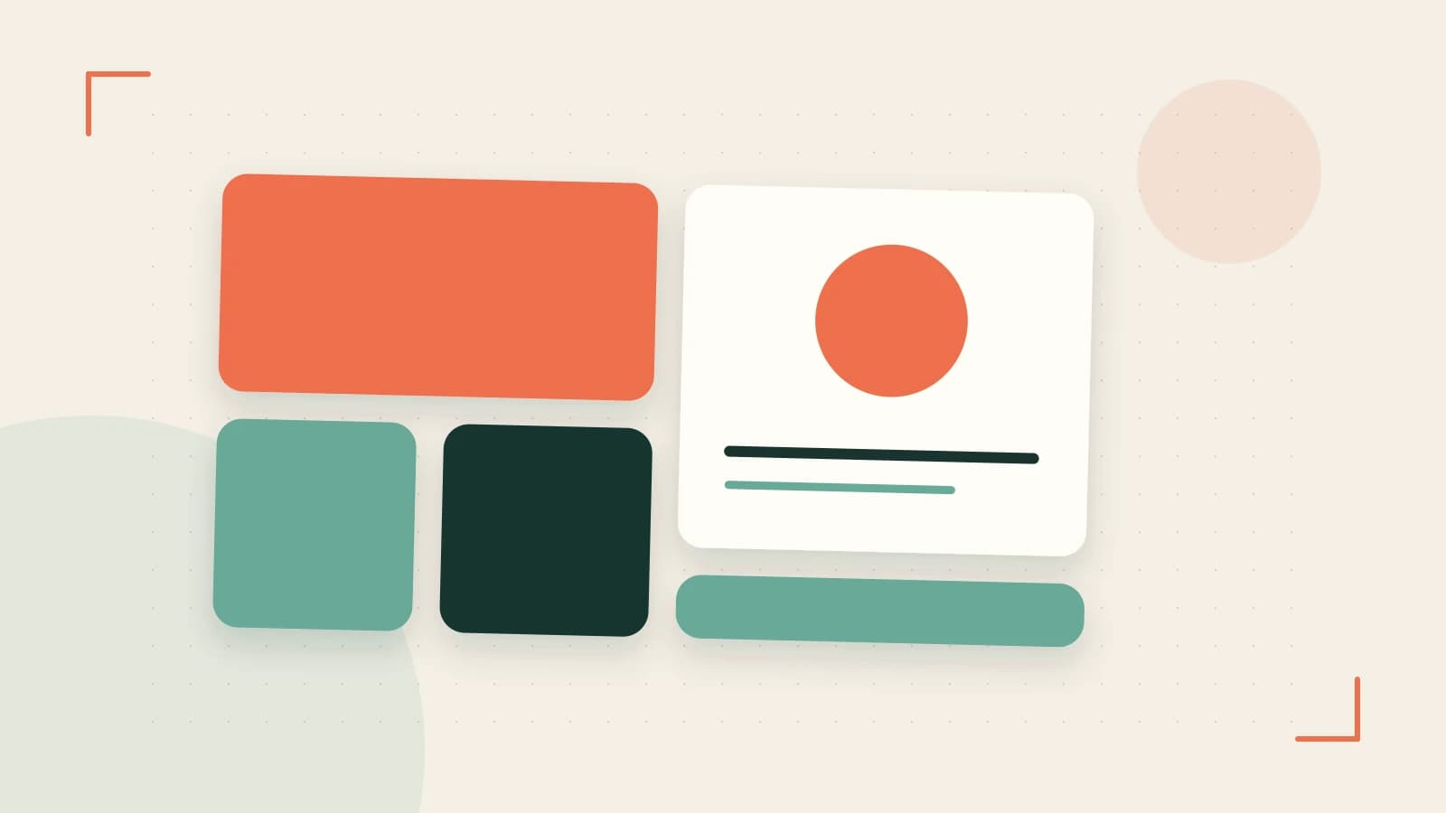 Editorial illustration of responsive browser layouts, overlapping design components and a color system