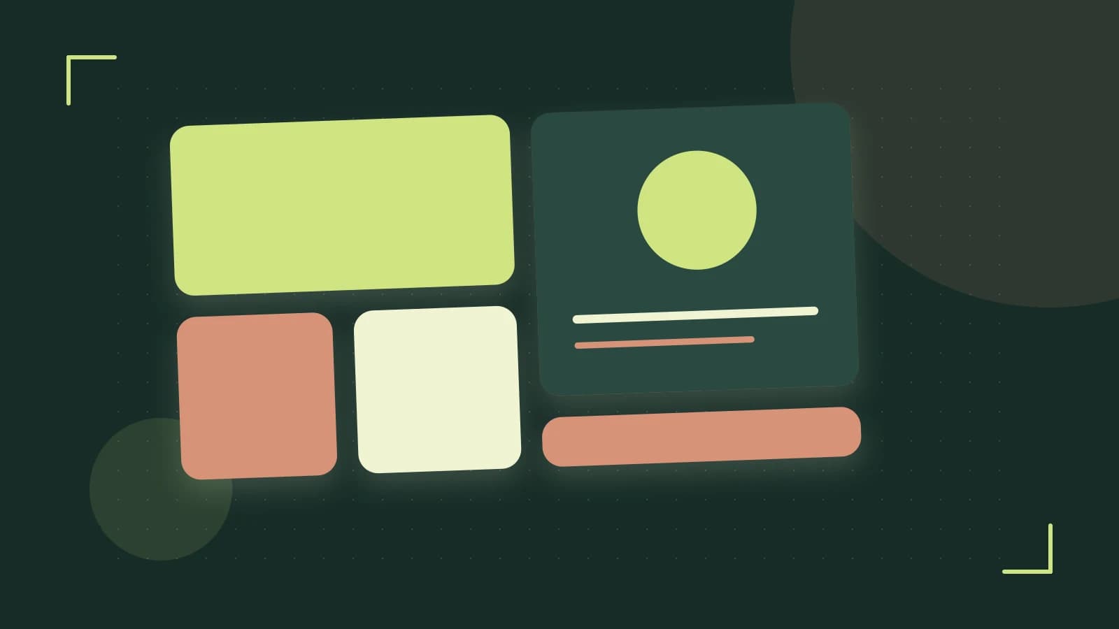Editorial illustration of responsive browser layouts, overlapping design components and a color system