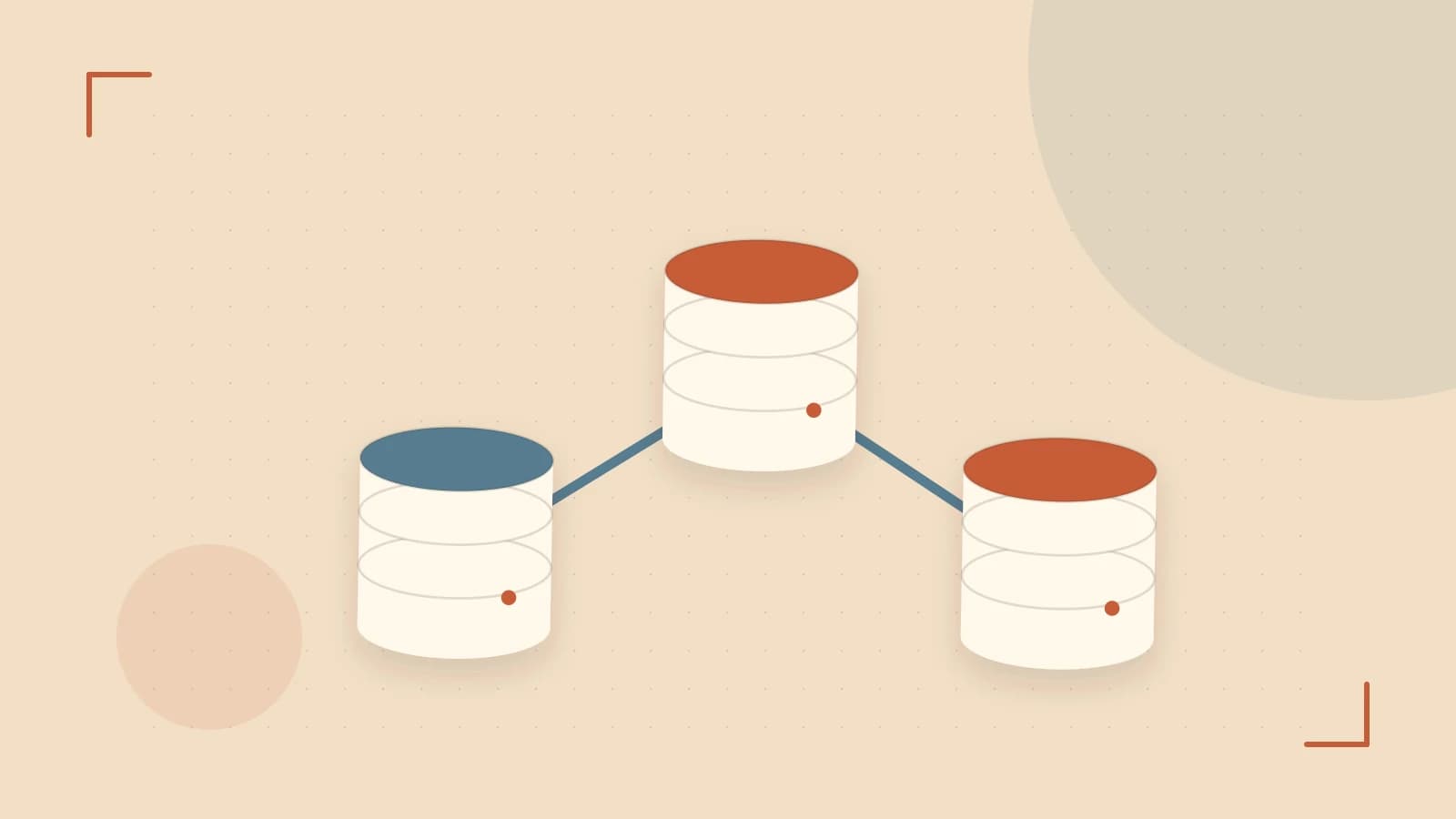 Editorial illustration of structured records, database cylinders and relationships between tables