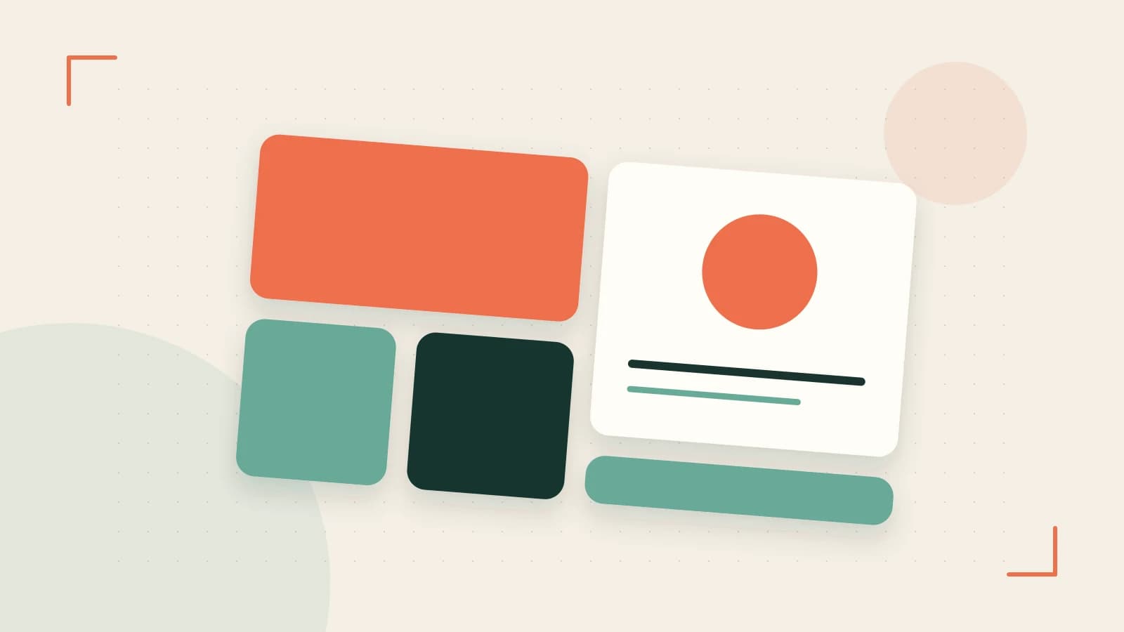 Editorial illustration of responsive browser layouts, overlapping design components and a color system