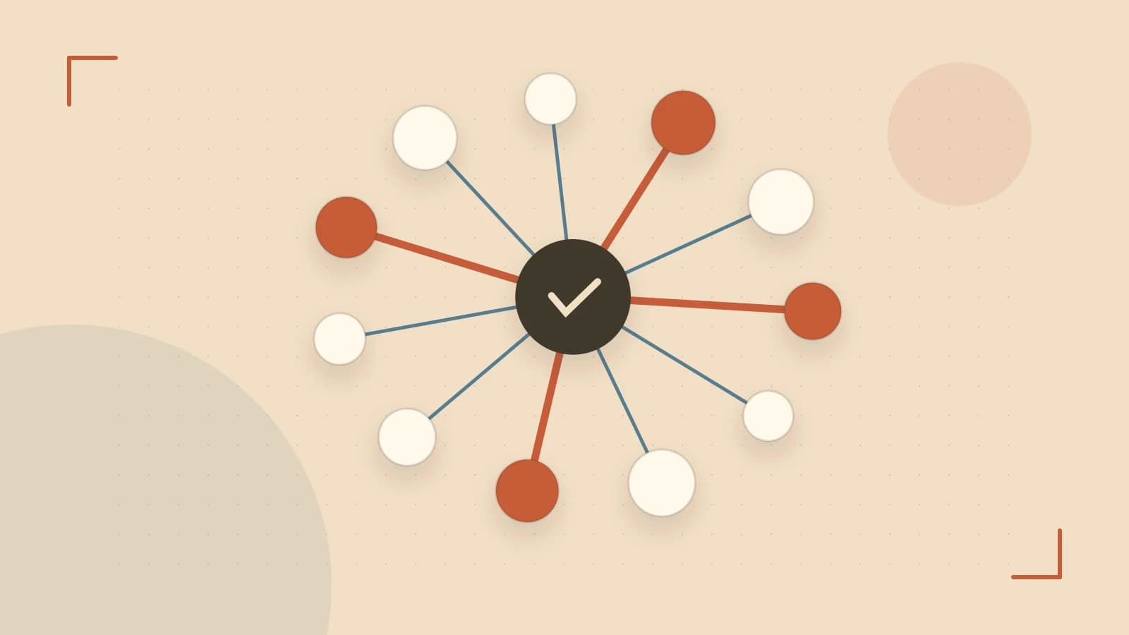Editorial illustration of an algorithmic node graph with branching paths and a highlighted result
