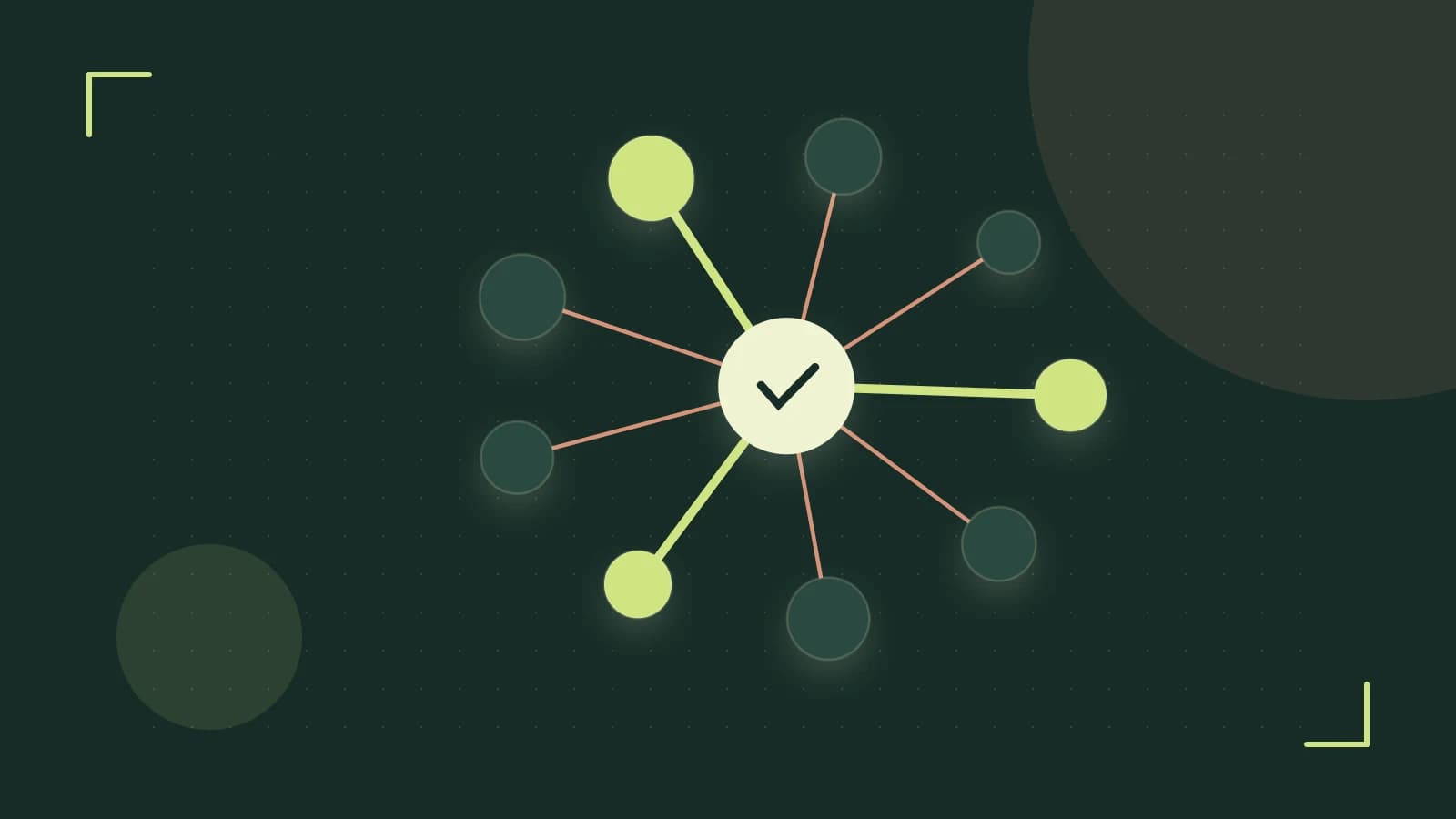 Editorial illustration of an algorithmic node graph with branching paths and a highlighted result