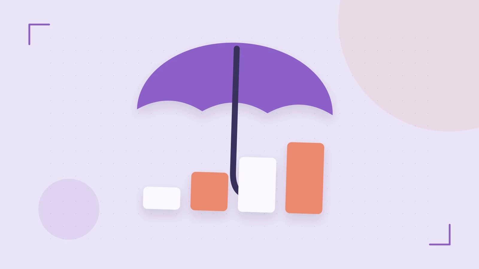 Editorial illustration of abstract coins, a payment card and a geometric financial chart without data labels