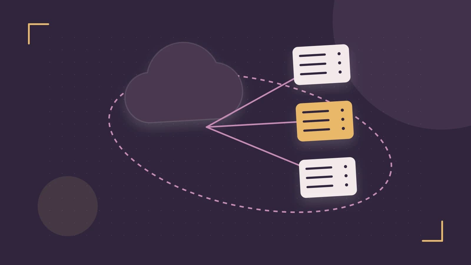 Editorial illustration of cloud infrastructure, connected server racks and an orbital service map