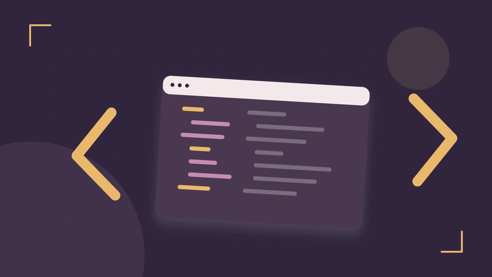 Editorial illustration of an abstract code editor, syntax blocks and oversized programming brackets